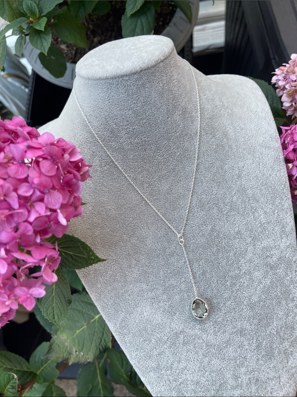 Silver Lariat Necklace with Labyrinth Pendant